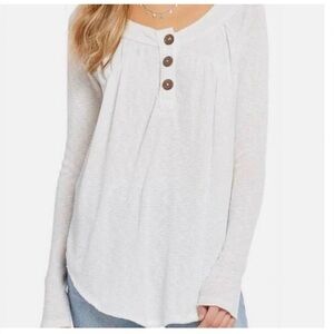 Free People We The Free Off-White Thermal Button Must Have Henley Tunic Top